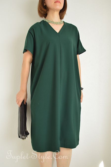 ポリエステル梨地生地のvネックワンピース L丈 タプレ限定カラー シトロンイエロー 30 40 50代の女性ファッションならタプレスタイル