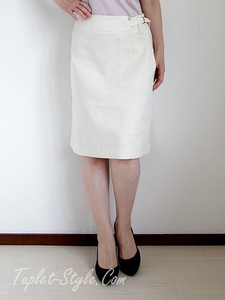Anne Willi アンヌ ウィリ ウエストに飾りベルト 左ラージポケットの台形スカート Anne Willi アンヌ ウィリ ウエストに飾りベルト 左ラージポケットの台形スカート