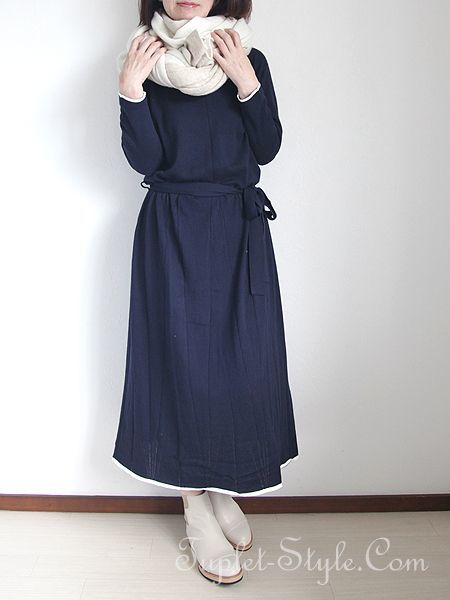 フランス Yoshi Kondo コットンカシミアのウエスト紐付きニットワンピース ネイビー サイズm フランス Yoshi Kondo コットンカシミアのウエスト紐付きニットワンピース ネイビー サイズm