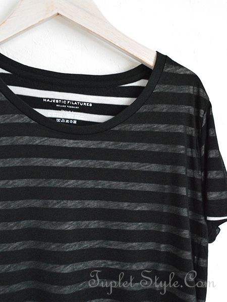 フランス ガーゼタッチ 重ね着風のボーダーカットソー 黒 サイズ1 9号