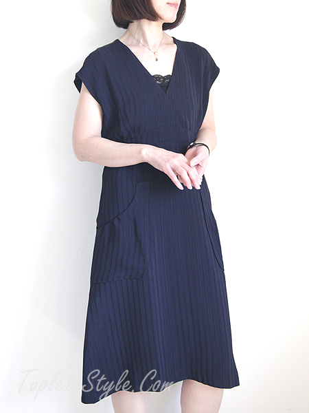 Anne Willi エンパイアラインのフレンチ袖vネックワンピース 濃紺 t 0 Anne Willi エンパイアラインのフレンチ袖vネックワンピース 濃紺 t 0