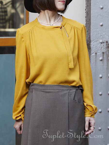 Anne Willi ウール混ビスコースの片側ボウタイブラウス T 1