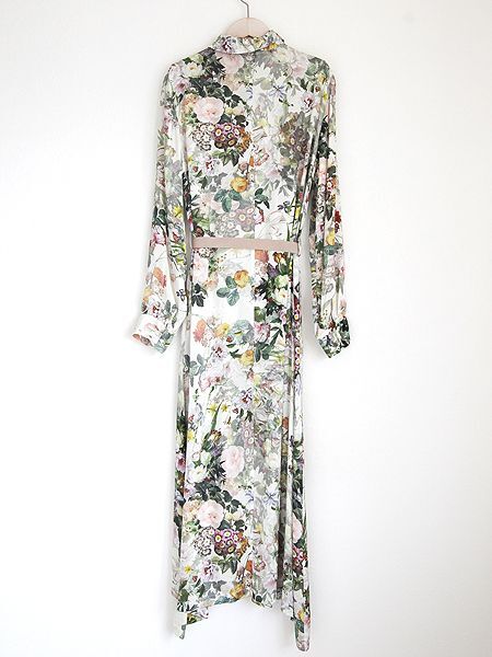 イタリア フラワープリント シャツタイプのロング丈ワンピース Sサイズ