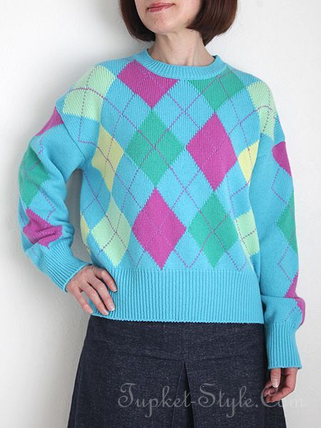 Vanise 21年秋冬予約 ウールカシミア イタリア製 クルーネック アーガイル柄ニットプルオーバー