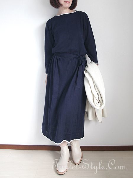 フランス Yoshi Kondo コットンカシミアのウエスト紐付きニットワンピース ネイビー サイズm フランス Yoshi Kondo コットンカシミアのウエスト紐付きニットワンピース ネイビー サイズm